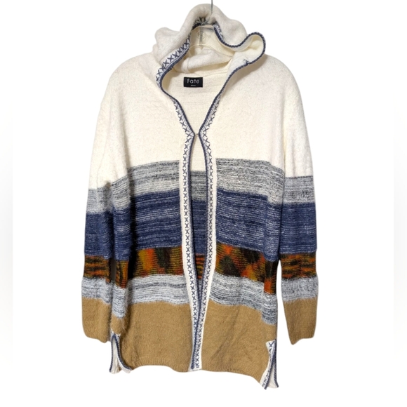 Fate Hooded Multicolor Hooded Single Clasp Open Cape Knit Cardigan Sweater Small - Picture 1 of 7
